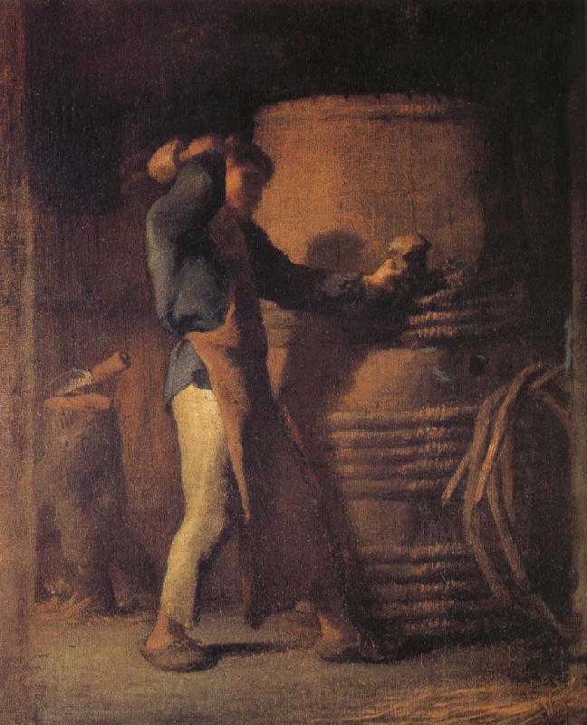 Jean Francois Millet The peasant in front of barrel Norge oil painting art